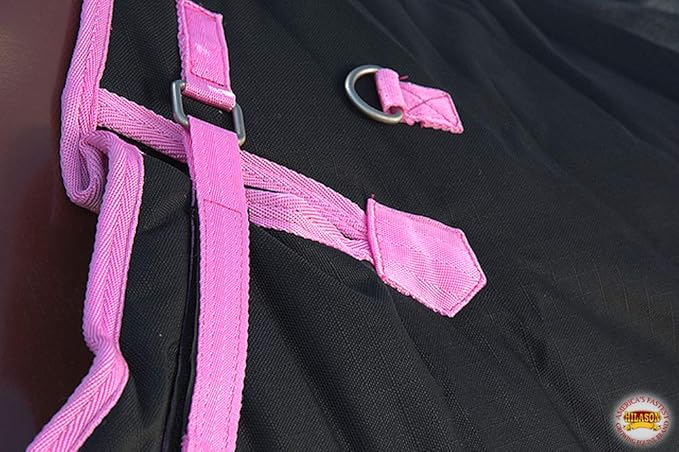 HILASON Black with Pink Trims 82 Inch 1200D Winter Waterproof Poly Horse Turnout Blanket Belly Wrap