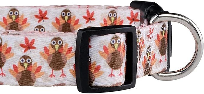 Native Pup Thanksgiving Dog Collar- Fall Collars for Dogs- Autumn Leaf, Turkey, Pumpkin Pie, Holiday Leaves- Girl Boy Puppy- Adjustable for Small, Medium, Large Breeds (Turkey, Large)