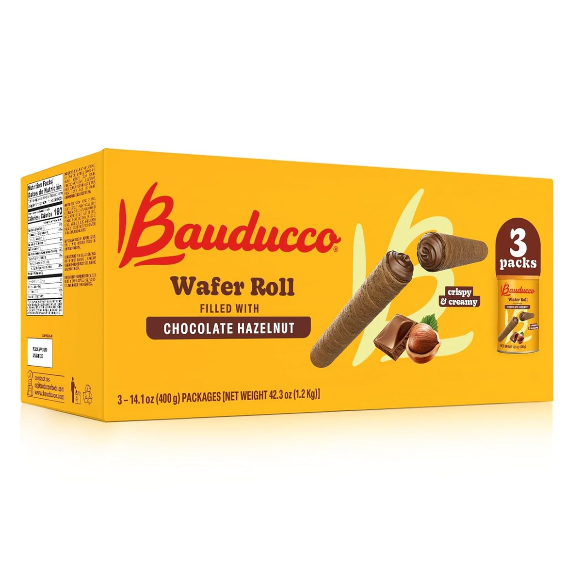 Bauducco Wafer Rolls, Crispy Chocolate Wafer Rolls Filled with Creamy Hazelnut, 14.1 oz (Pack of 1)