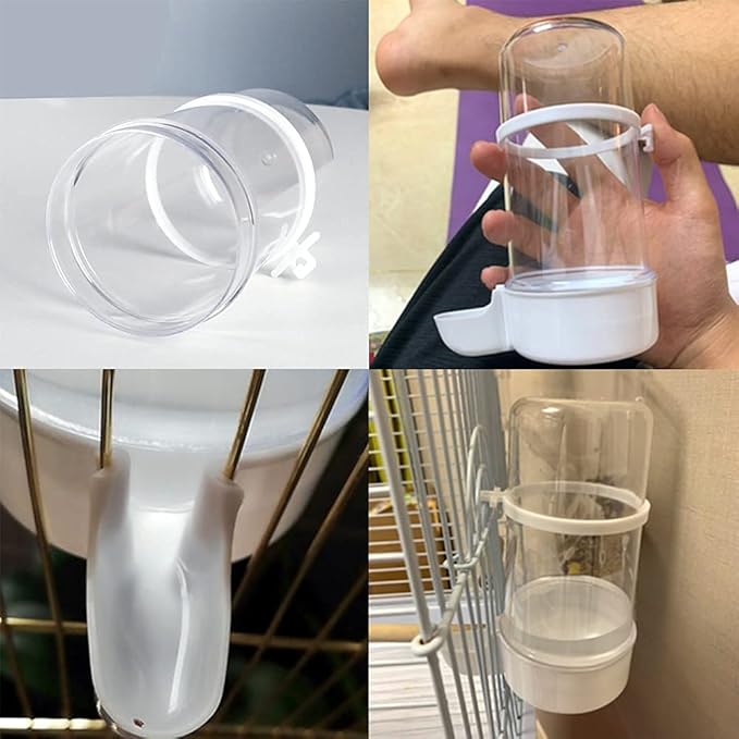 Pet Bird Water Feeder, 13.5 Oz Parrot Water Dispenser, Bird Cage Suspended Automatic Water Dispenser for Parakeet Budgie Lovebirds Cockatiel (2PCS)