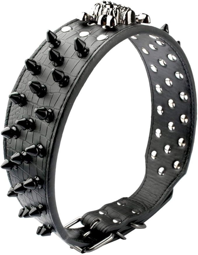 Serijoars Spiked Studded Dog Collar, PU Leather Dog Collar, Adjustable Pet Collars for Medium or Large Breed Pet (M, Red2)