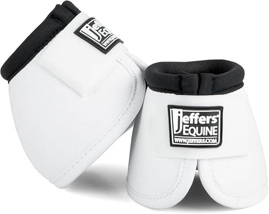 Jeffers Equine No Turn Bell Boots for Horses - White, Medium | Shock Absorbing Hoof Protection | Secure Double Hook & Loop Closure, Perfect for Travel, Turnout, Training, & Riding - 1 Pair