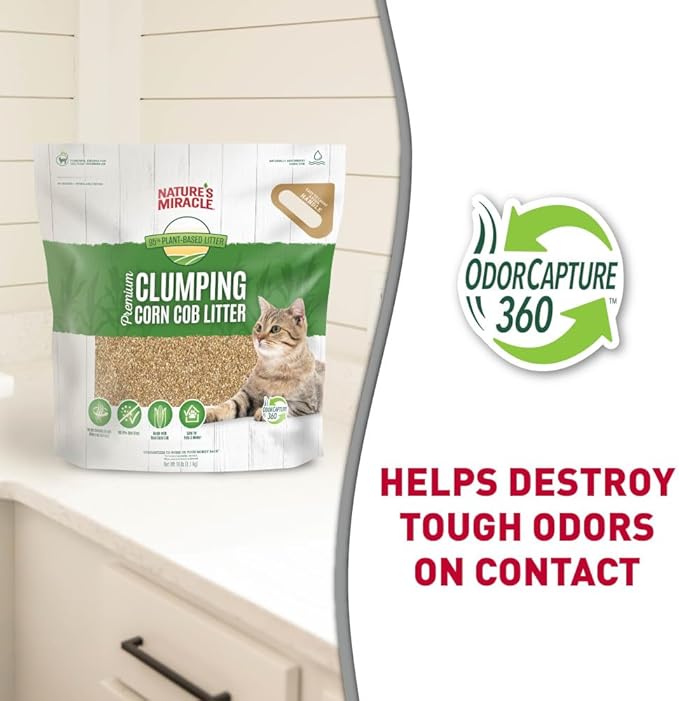 Nature's Miracle Premium Clumping Corn Cob Litter, Tough Odor Bio-Enzymatic Formula, Dust Free, 18lb (2 pack)