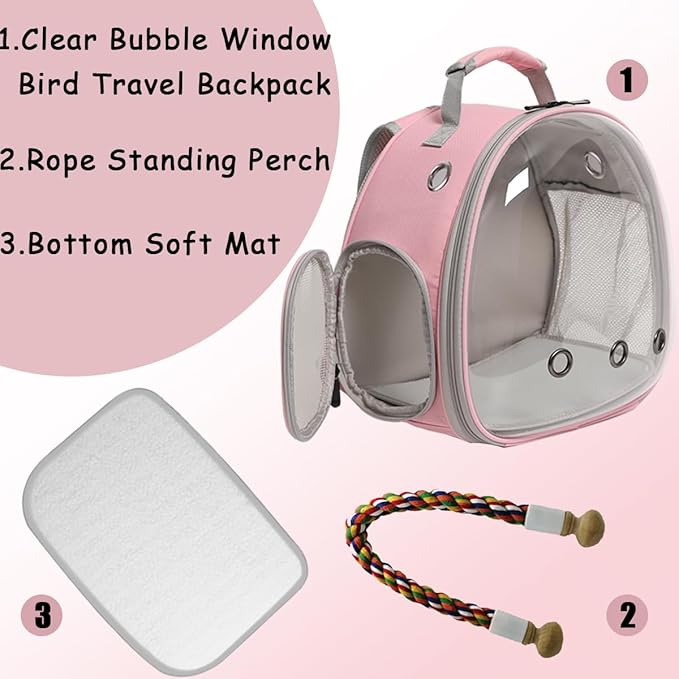 Small Bird Travel Backpack Carrier Cage, Backpack to Transport Backpack Carrier with Metal Tray Stand Perch for Parakeet Cockatiel Budgies Vet Carry Book Bag Green