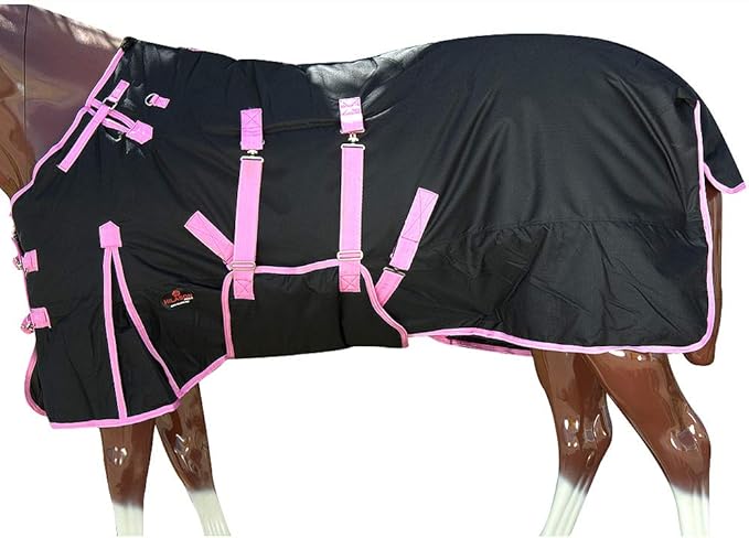 HILASON Black with Pink Trims 69 Inch 1200D Winter Waterproof Poly Horse Turnout Blanket Belly Wrap