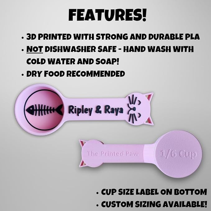 Personalized Cat Food Scoop, Cat Food Measuring Cup with Name, Kibble Scoop (12 oz - 1 1/2 cups)
