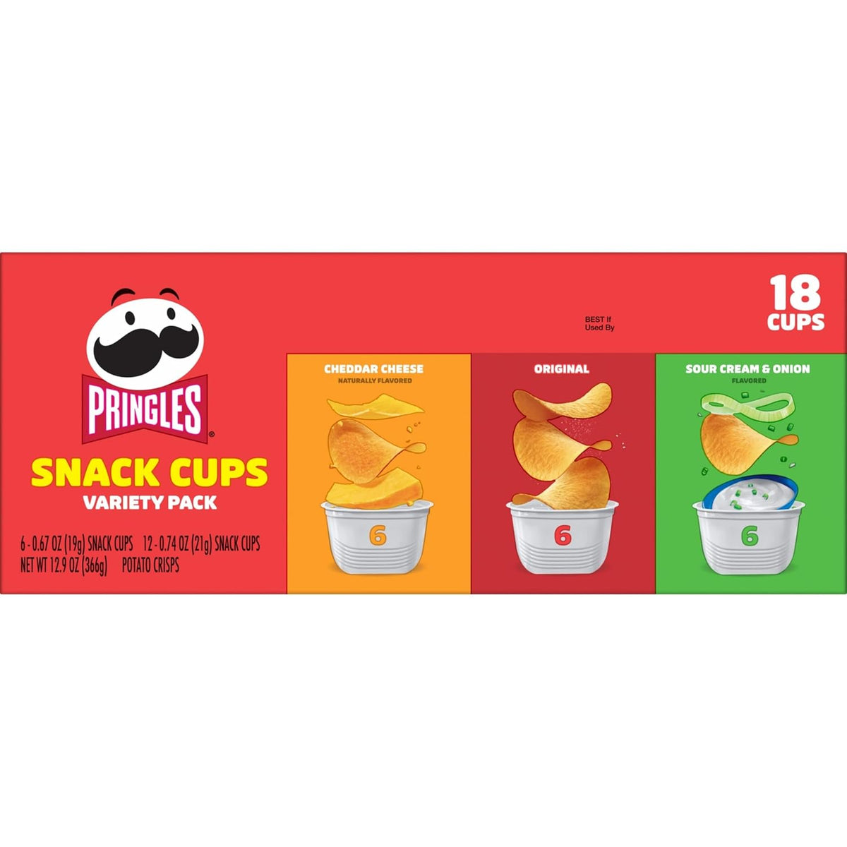 Pringles Potato Crisps Chips, Lunch Snacks, Snack Cups, Variety Pack, 12.9oz Box (18 Cups)