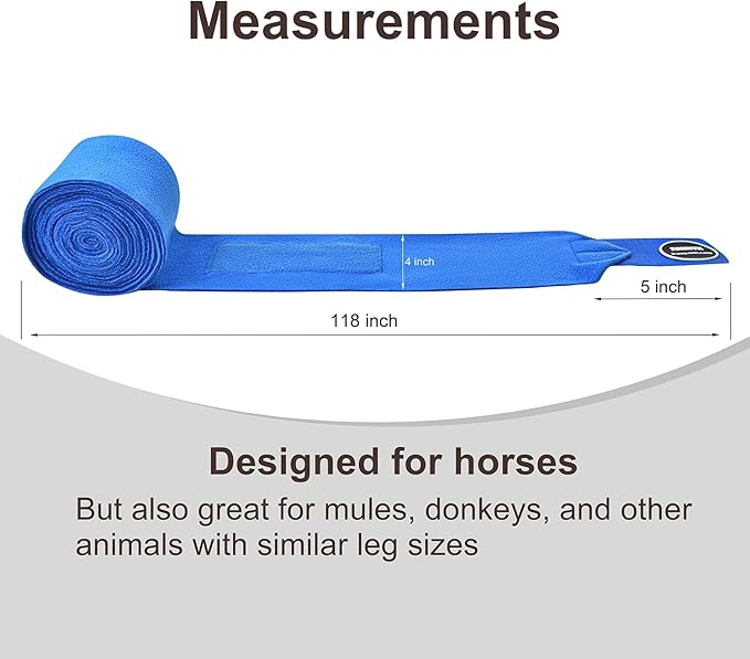 Horse Polo Leg Wraps, Fleece Wraps Elastic Bandages, Comfort Equestrian Standing Wraps, Set of 4, Boot Protection Stable Wraps Supplies (Full 10ft Blue)