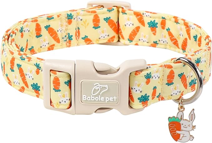 Easter Dog Collar for Large Dogs - Cute Carrot Bunny Easter Collars for Boy Girl Dogs, Lightweight Adjustable Yellow Cartoon Holiday Dog Collar L