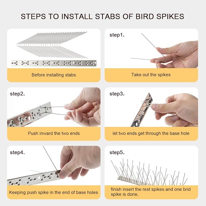 OFFO Bird Spikes with Stainless Steel Base, Durable Bird Spikes Arrow Pigeon Spikes Fence Kit for Keeping Small Bird, Crows and Woodpeckers Away, Covers 17 Feet(5.2m)
