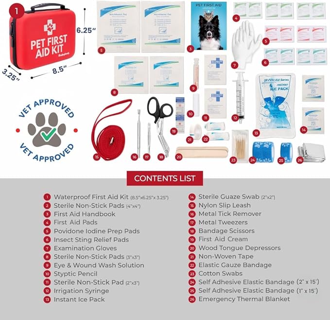 Dog First Aid Kit 3-Pack – 2 Hard-Sided & 1 Compact Travel Pet First Aid Kits – Vet-Approved Emergency Supplies with First Aid Guide, Tick Remover, Thermal Blanket for Hiking, Camping, Car, RV