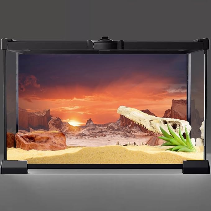 AWERT 36x18 inches Sun and Desert Terrarium Background Orange Reptile Habitat Background Durable Polyester Background