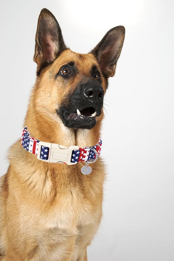 DOGWONG Cotton Dog Collar, Patriotic Dog Collar Durable Soft Natural Fabric Pet Dog Collars Cute Patriotic Puppy Necklace for Small Medium Large Dog
