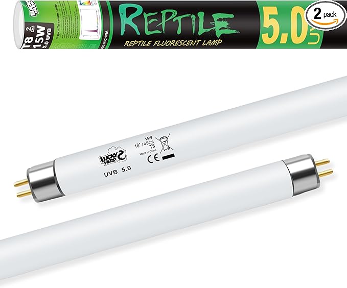 LUCKY HERP T8 15W UVB 5.0 Reptile Light, 18inch UVA UVB Reptile Light Bulb 2 Pack, Fluorescent Lamp for Reptiles Amphibians Lizards Chameleons