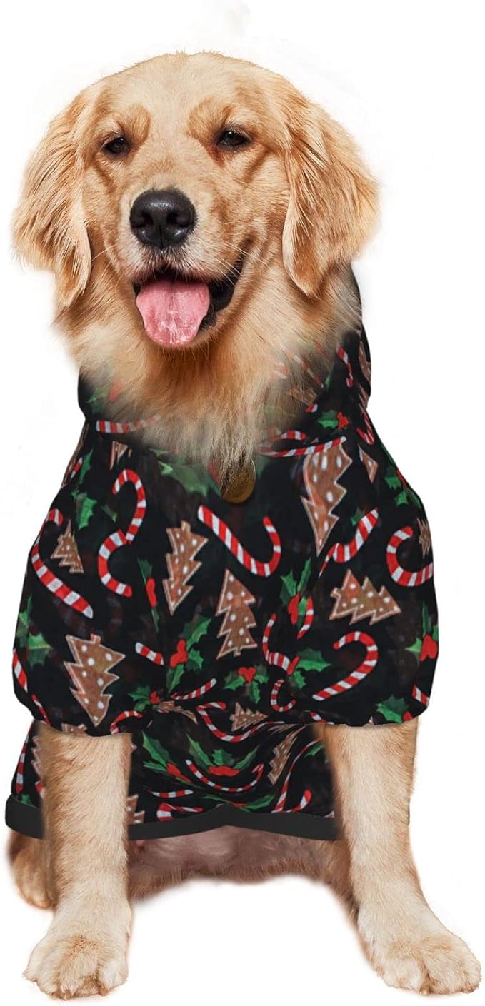 Christmas Tree Black Hoodie,Christmas Cosplay Dog Clothes with Pocket and Hat Winter Clothes Sweaters Large