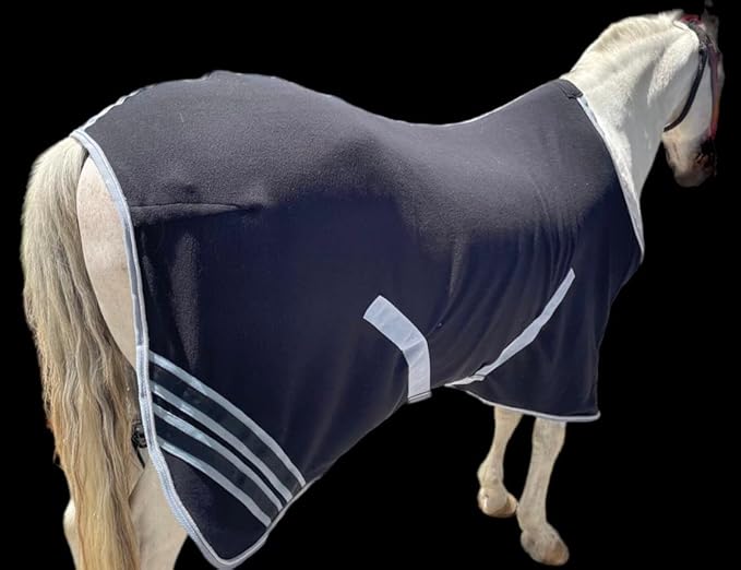 Majestic Ally Anti Pill Fleece Horse Blanket/Sheet with Silver Braided Rope (Black, 80)