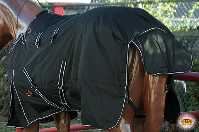 HILASON Black 82 in 1200D Winter Waterproof Poly Horse Turnout Blanket Belly Wrap