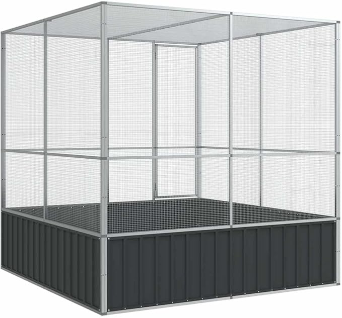 Large Metal Heavy Duty Walk-in Aviary Cage, Ample Activity Space Bird Cage with Lockable Door Also for Chickens and Rabbits, Silver 83.1"x81.5"x83.5" Steel,-404