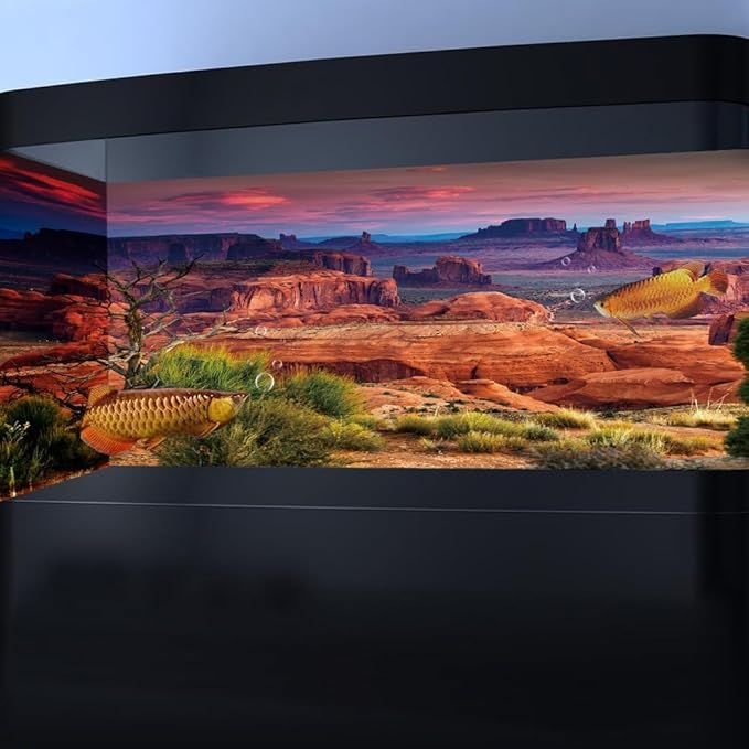 60X24IN Desert Loess Rock Cactus Oasis Reptile Habitat Background, Natural Sunset Desert Themed Terrarium Background, Aquarium Background with 10 EVA Double-Sided Tape