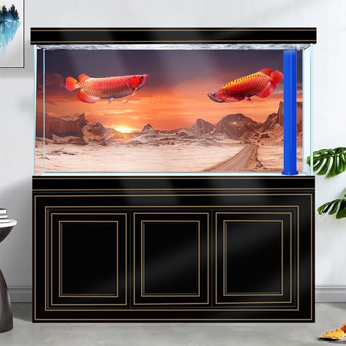 48X24IN Sun and Desert Moon Themed Reptile Habitat on Orange Durable Decorative Background, Terrarium Background with 10EVA Double-Sided Tape