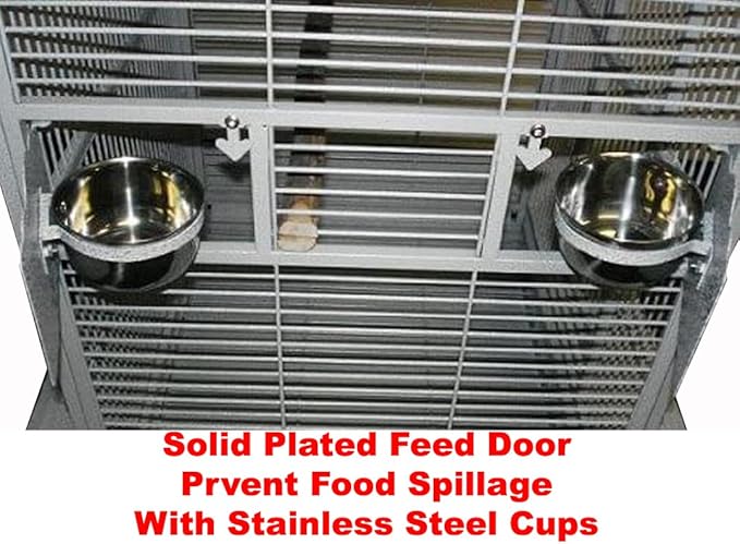 Extra Large Elegant Wrought Iron Play Top Bird Parrot Cage for African Grey Quaker Amazon Parrot Cockatiel Sun Green Cheek Conure Cockatoo Rolling Stand (28" L x 22" W x 65" H, White Vein)