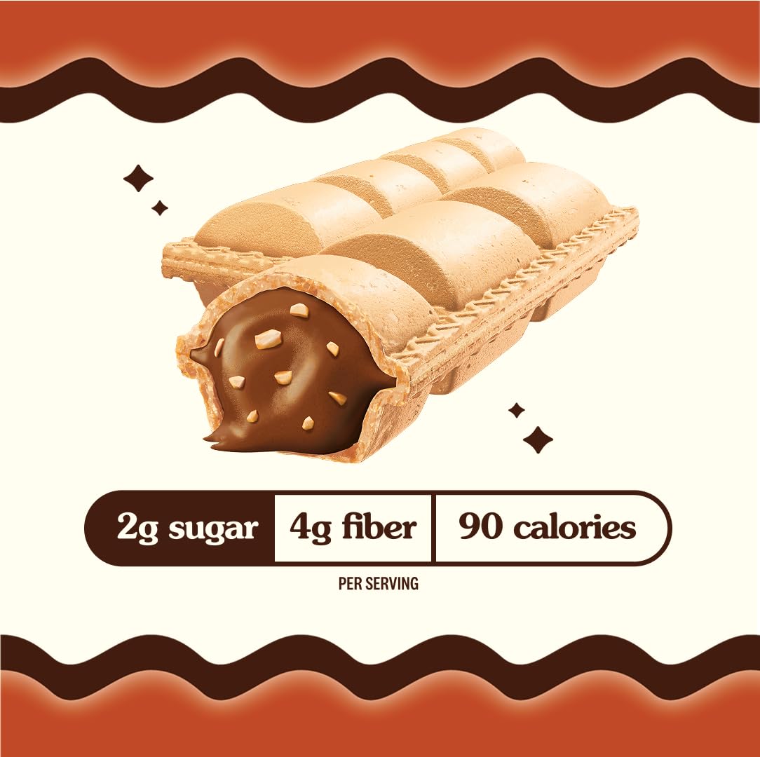 Rip Van Crispy Dunes Vegan Chocolate Hazelnut Wafer Sticks – Low-Calorie Keto Snack with Hazelnut Cream Filling, 90 Calories, Non-GMO, Prebiotic Fiber - 12 Pack