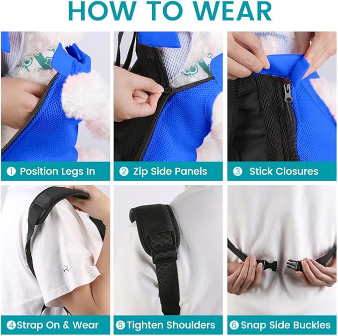 Dog Backpack Carrier, Thick Straps & Cushion, Pet Sling Front Backpacks for Small Medium Dogs 7-11 Lbs, Legs Out, Adjustable Wearable Puppy Chest Travel Bag, Easy-Fit for Hiking/Walking/Camping