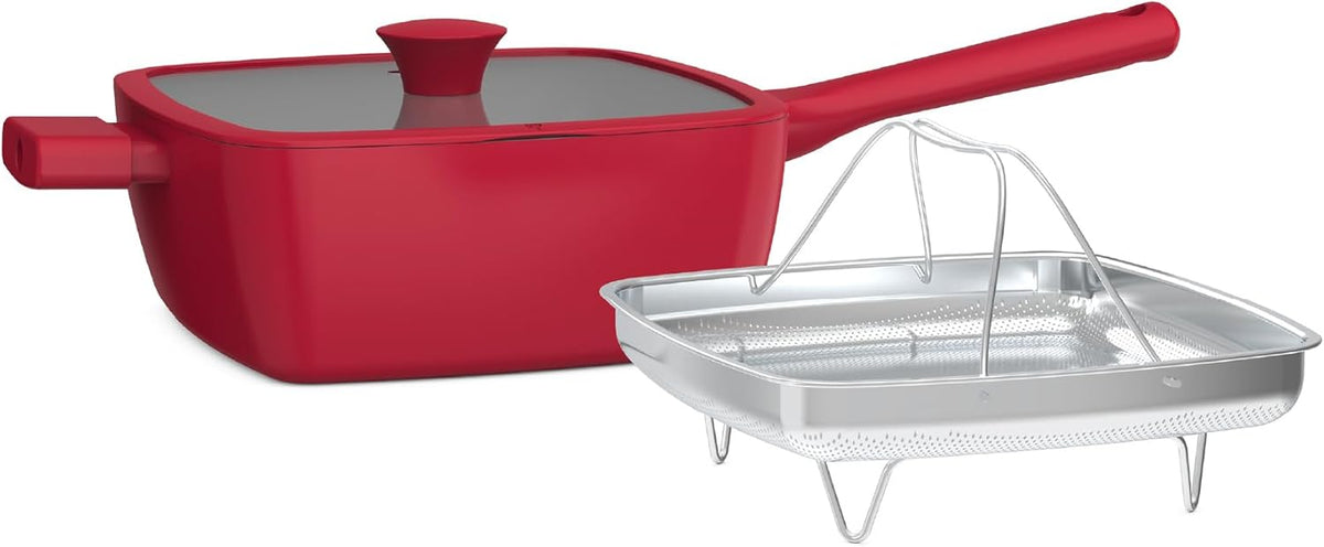 So Yummy by bella 3 Piece Square Pan Set, Aluminum Cookware Set w EverGood™ Ceramic Nonstick Coating, Dishwasher Safe Silicone & Glass Lids, Oven Safe & All Stovetop Compatible, 4.5Qt, Moonstruck