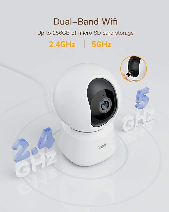 ARENTI 5G Security Camera Indoor, 4MP Pet Camera with Speaker for Dog/Cat, Baby Monitor with Phone App, Dual-Band WiFi, Auto Tracking, Super Night Vision, 2-Way Talk, Cloud & SD Card Storage