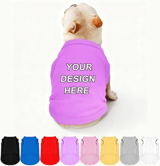 Custom Dog Clothes Shirts for Small Large Dogs Breathable Pet Shirt Customized Image Text Sleeveless Tank Tops for Puppy Cats Customize Pets Apparel Gifts, Light-Purple, L