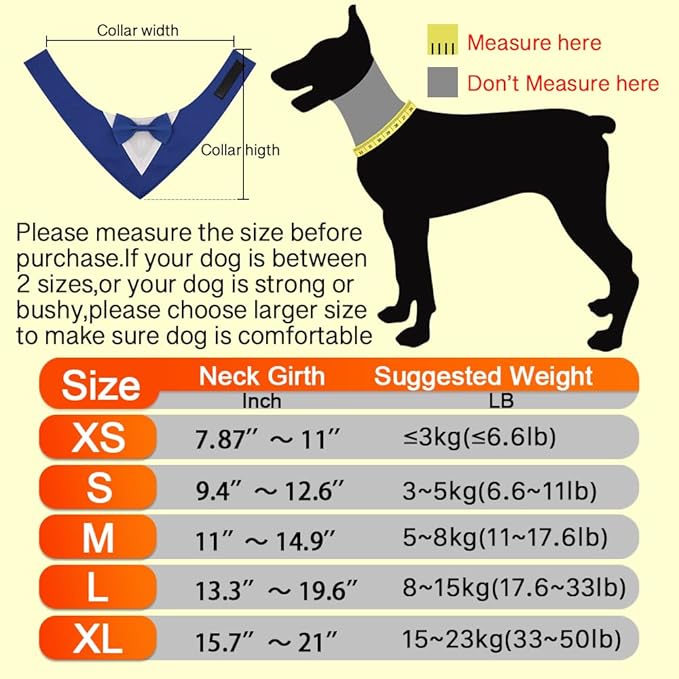 Dog Wedding Bandana, Formal Dog Tuxedo Adjustable Pet Collar with Bow, Small, Medium and Large Wedding Clothing, Birthday Gifts for Dogs (Large, Blue)