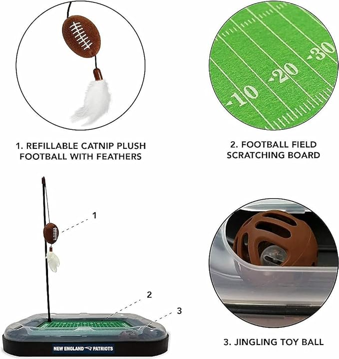 CAT SCRATCHING BOARD NFL LOS VEGAS Raiders Football Field CAT Scratcher Toy. + Catnip Filled Plush Football Toy&Feather Cat Toy Hanging with Jingle Bell Interactive Ball Cat Chasing 5-in-1 Kitty Toy