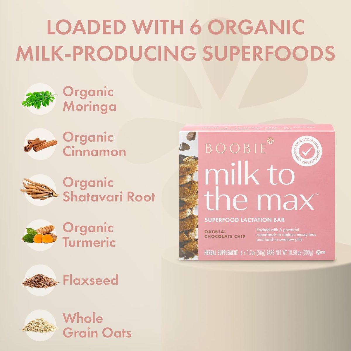 Boobie Superfood Oatmeal Chocolate Chip Cookie Lactation Bar for Breastfeeding Moms to Increase Milk Supply | #1 Selling Lactation Snack Bars | Vegan, Fenugreek-Free, Gluten-Free, Dairy-Free (12 Bars)