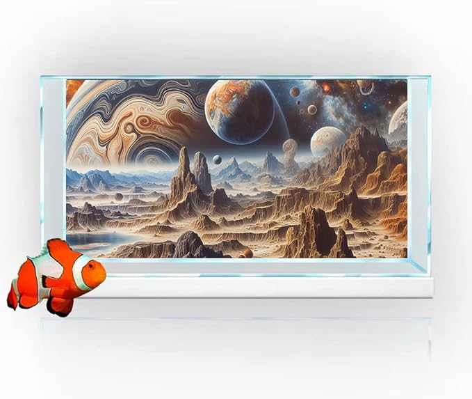 48X18IN Cosmic Spaceterrarium Background, Cool Parallel Space Themed Aquarium Reptile Habitat Background, Aquarium Background with 10EVA Double-Sided Tape