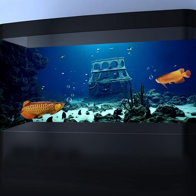 36X18IN Natural Underwater Aquarium Background, Pictures 3D Fish Reef Fish Tank Decoration Background, with 8 EVA Double-Sided Tape