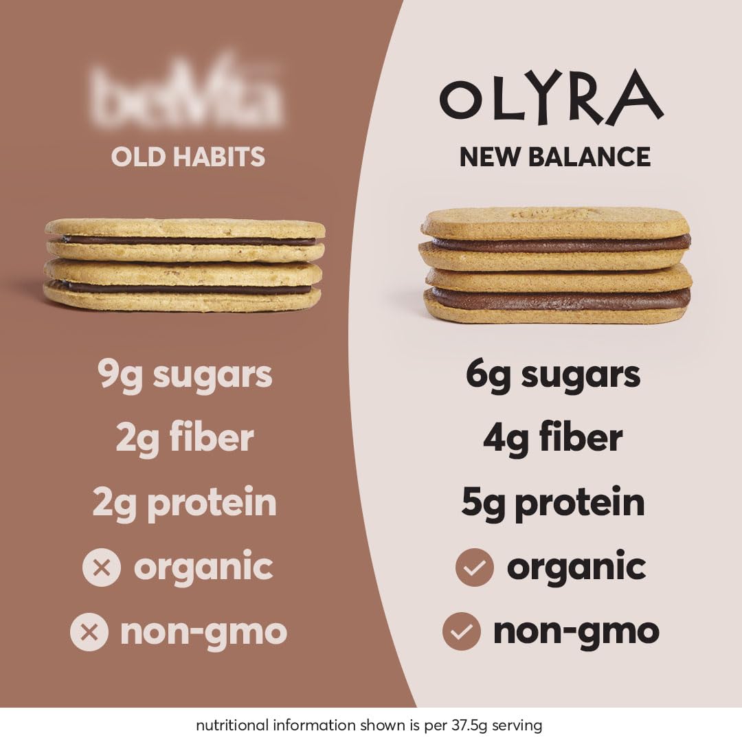 Olyra Creme Breakfast Biscuits - Dark Chocolate - Healthy Snacks for Kids and Adults, Low Sugar, High Fiber, Vegan Organic Cookies - Pack of 4