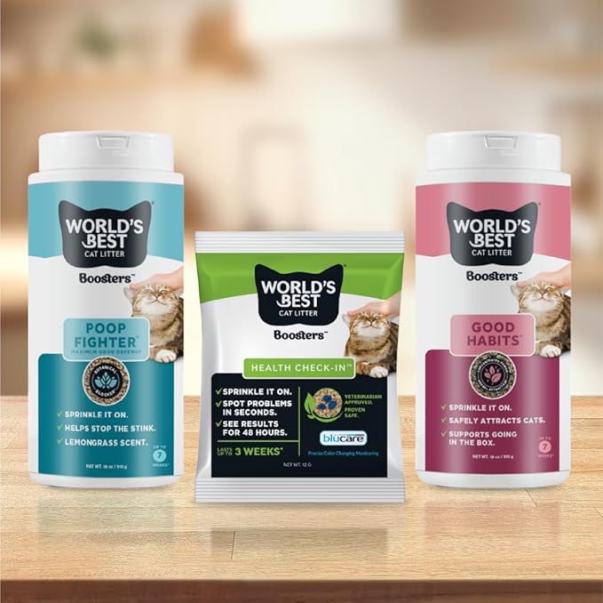 WORLD'S BEST CAT LITTER® Boosters™ Poop Fighter® | Natural and Sustainable Cat Litter Additive | Eliminates Poop, Urine, and Ammonia Odors | Botanical Blocker™ Technology | 18 oz Canister