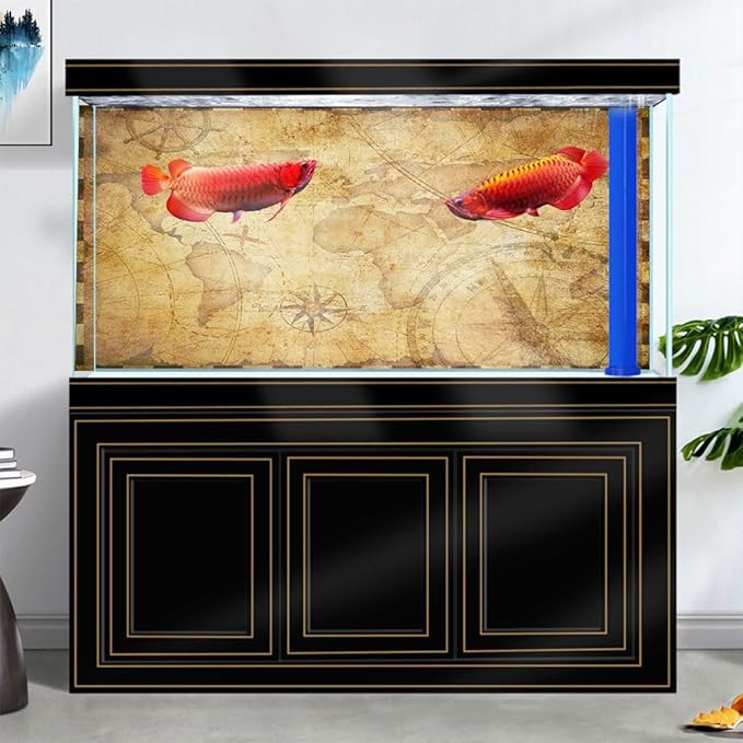 72X16IN Retro Old Travel World Map Terrarium Background, Art Parchment Pirate Treasure Map Reptile Habitat Background with 10EVA Double-Sided Tape