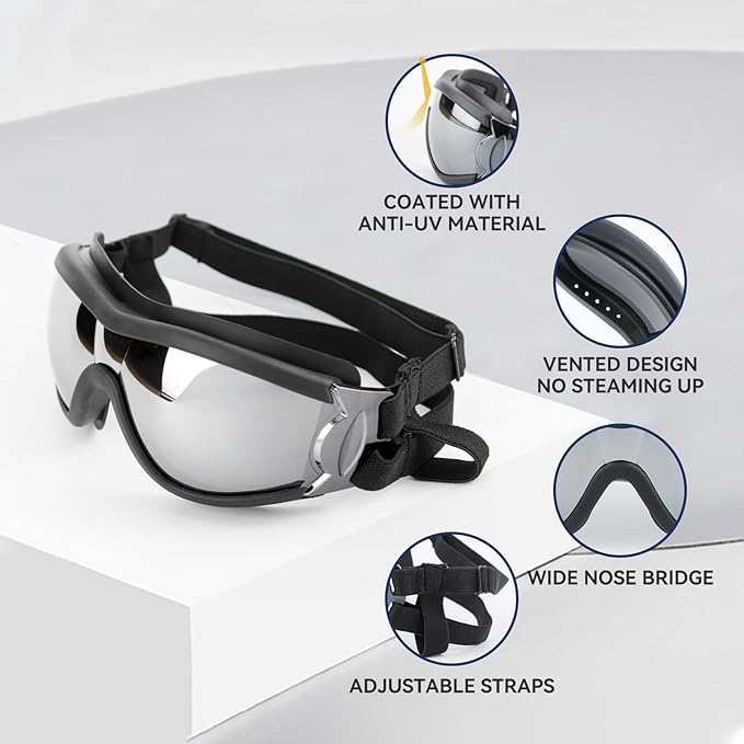Pack of 2 Dog Goggles Dog Sunglasses for Medium to Large Breed Anti-UV Eye Protection with Adjustable Straps- Silver