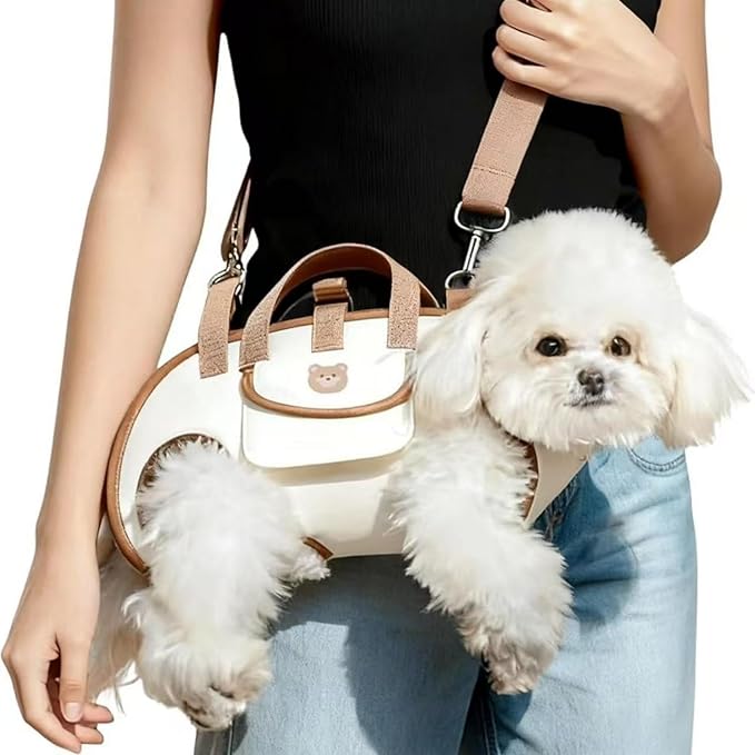 Portable Small Dog & Cat Pet Carrier Sling & Backpack for Small Dogs & Cats & Puppy, Dog & Pet Purse Bag Carrier Sling for Small Dogs with Dog Traction Leash, Crossbody Sling Carriers (Beige L)