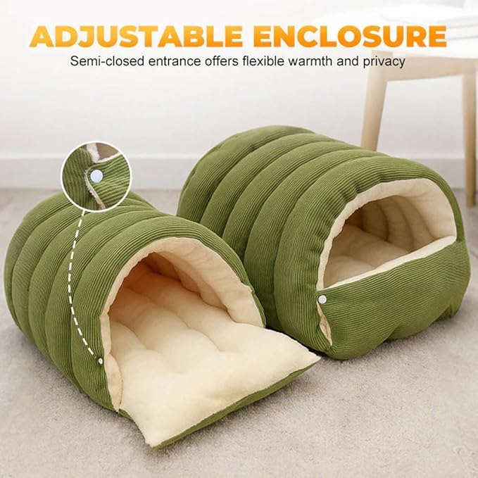 CutyPet Winter Cave,Warmth Cozy Comfort Plush Pet Cave,Cute Cozy Safe Hideaway Cat Bed with Removable Cushion,Warm Soft Removable Washable for Cats and Dogs (Brown Plaid, L:25.59 * 15.74 * 11.02 in)