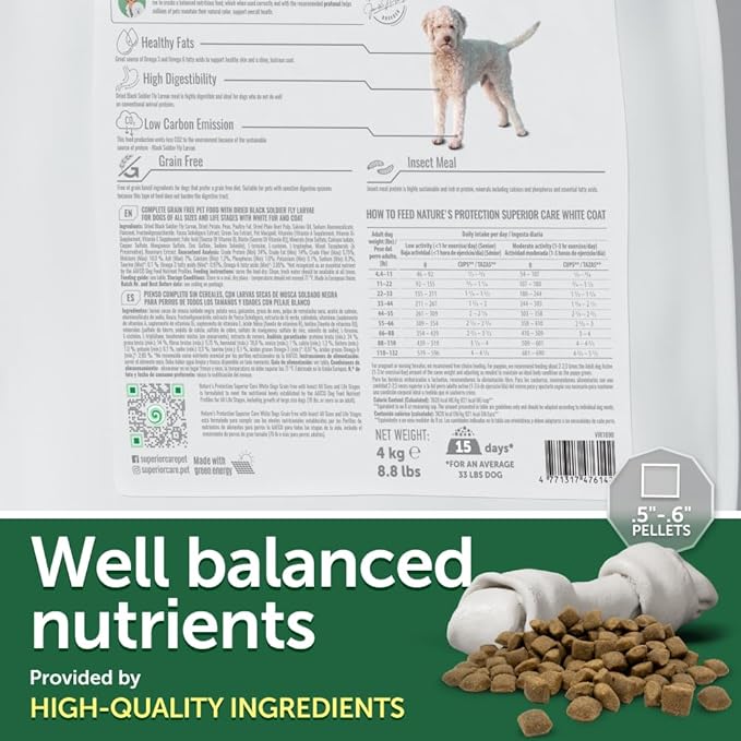 Nature's Protection Dry Dog Food for Puppy & Adult - High Protein, Grain Free Tear Stain Formula - Dog Kibble for Small, Medium & Large Breed Dogs with White Fur (Superior Care - Insect, 22 lb)