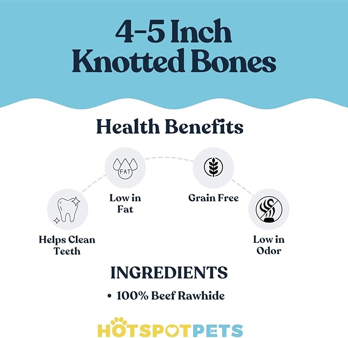 hotspot pets 4-5 Inch Rawhide Dog Chew Bones - Choice of 10, 20, 30 Packs - from Grass Fed Brazilian Cows - Promotes Dental Hygiene and Good Behavior (20 Pack)