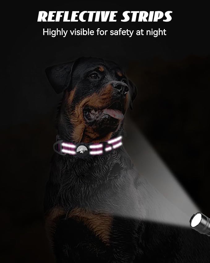 Joytale Airtag Dog Collar, Reflective Pet Collar with Waterproof AirTag Holder, Dual D-Rings, Soft Padded Adjustable for Small Dogs, Hotpink, S