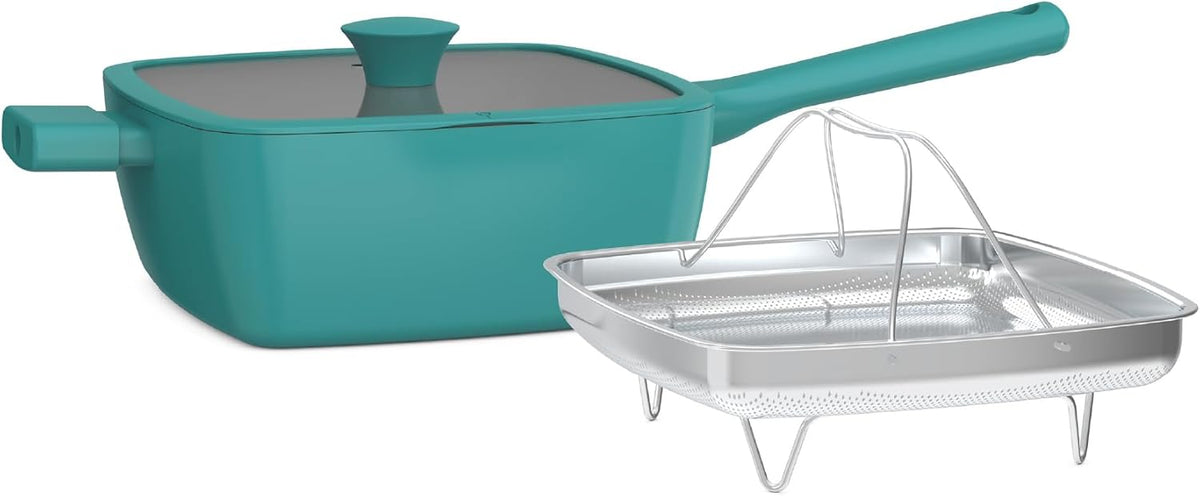 So Yummy by bella 3 Piece Square Pan Set, Aluminum Cookware Set w EverGood™ Ceramic Nonstick Coating, Dishwasher Safe Silicone & Glass Lids, Oven Safe & All Stovetop Compatible, 4.5Qt, Moonstruck