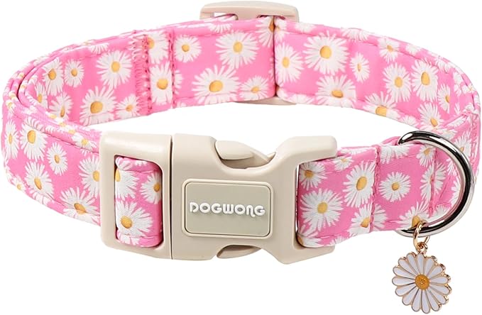DOGWONG Flower Dog Collar-Daisy Flower Print Girl Dog Collar for Large Cute Dog Collars Spring Female Pet Gift Adjustable Heavy-Duty Soft Collar，XL