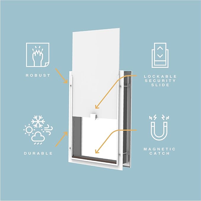 Hakuna Pets Deluxe Aluminum Pet, Cat and Dog Door with 2-Way Locking Panel for Screens, Doors and Walls up to 2.8" Thick, Large, White