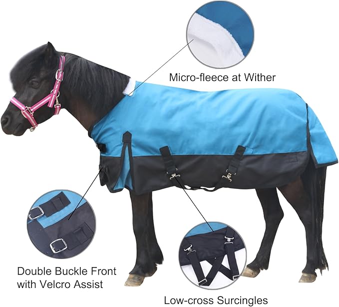Mini Horse/Pony/Foal/Miniature Size 36"-51" Lightweight Waterproof & Breathable 1200 Denier Turnout Blanket with No Filling Peacockblue 51"