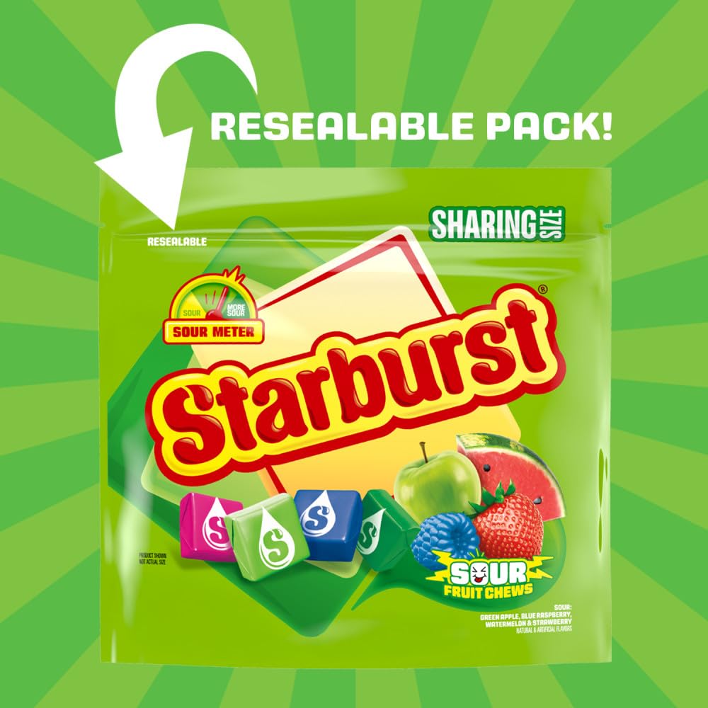 STARBURST Sour Chewy Candy Individually Wrapped Fruit Chew Candies, Sharing Size, 15.6 Oz Resealable Bag