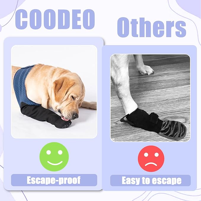 COODEO Dog Socks to Prevent Licking Paws, Healing Boots & Paw Protectors with Non-Slip Bottoms for Wound Protection, Waterproof Sleeve Shoes for Licking（Blue，2XL_Left